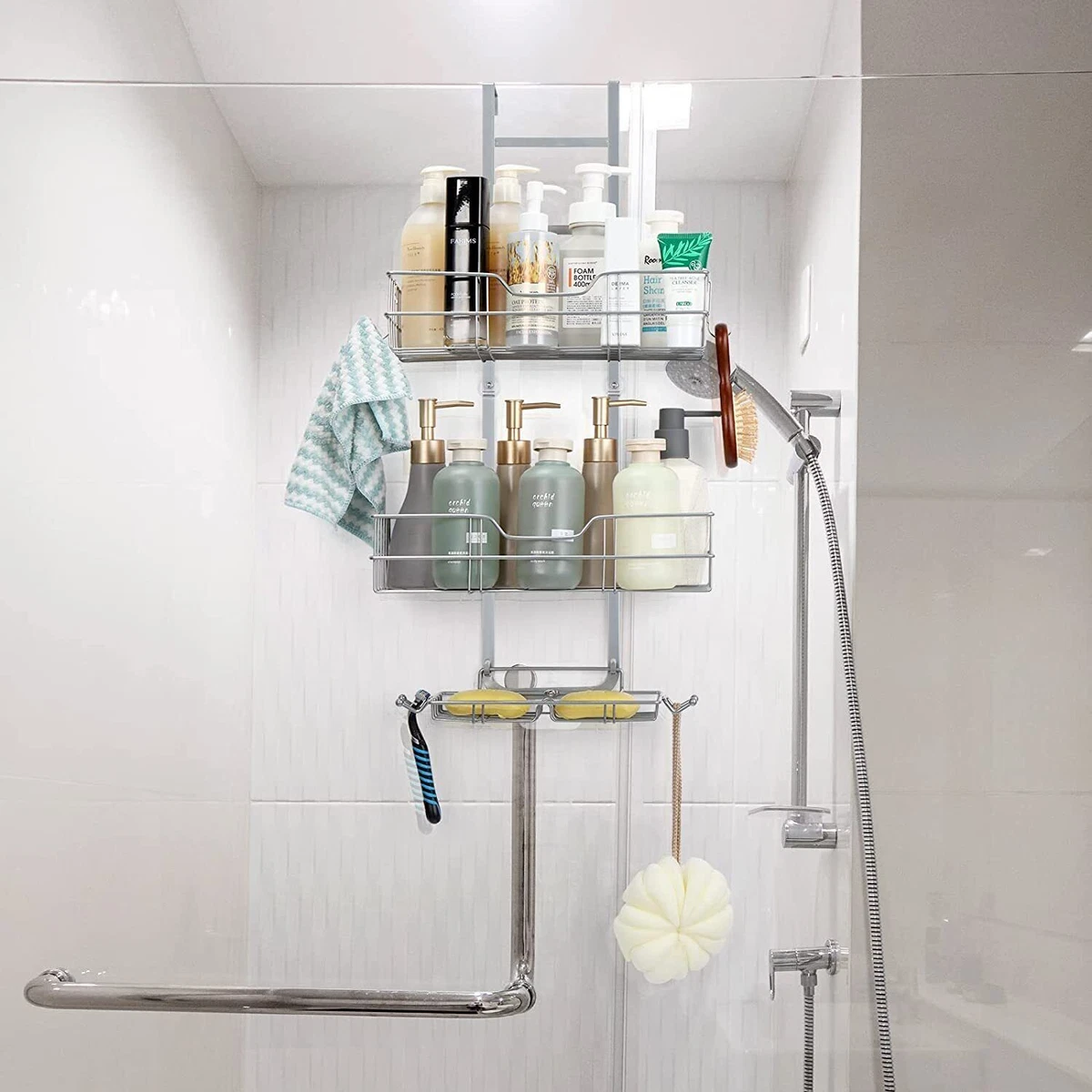 Hanging Shower Caddy Over Door Rust Proof Bathroom Tub Basket Shelf With 4  Hook With Suction Cup - Bathroom Shelves - AliExpress