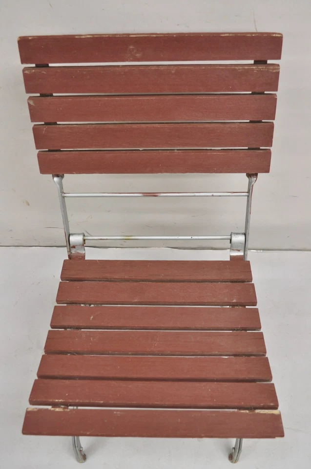 Sillas de jardín plegables con marco de hierro de listones de madera estilo rural francés - Juego de 4 Foto 4 de 4