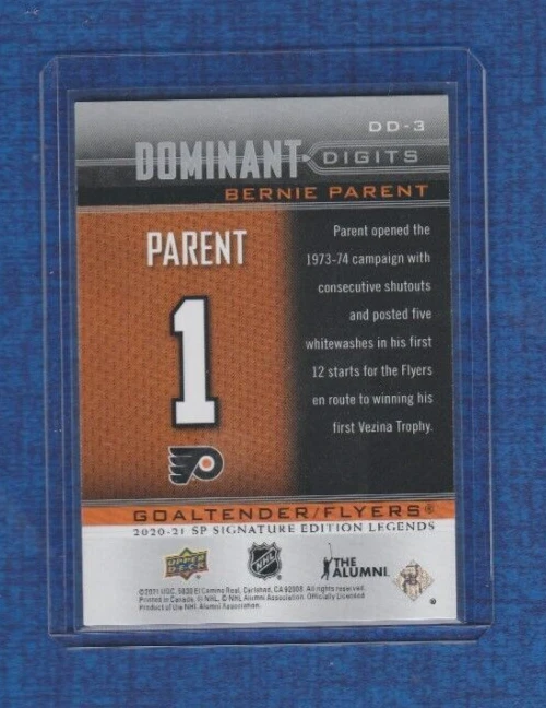 2020-21 SP Signature Edition Legends Dominant Digits # DD-3 Bernie Parent - Image 2 of 2