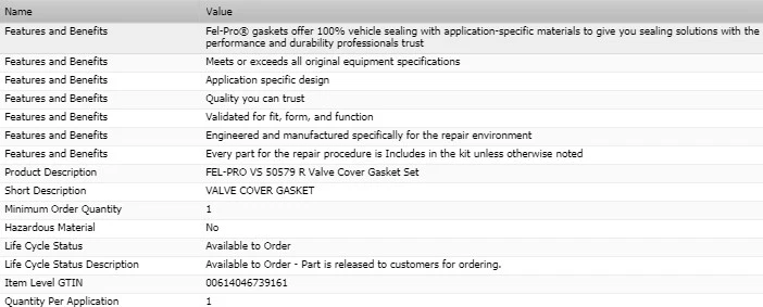 FEL-PRO 阀盖垫片套装 适用于 2004 - 2005 水星 SABLE V6-3.0L — 第 2/4 张图片