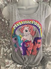 Rare My Little Pony Tie Front Grey T Shirt XS