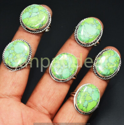 Lime Turquoise Gemstone Rings 5pcs Wholesale Lot 925 Silver Plated Jewelry