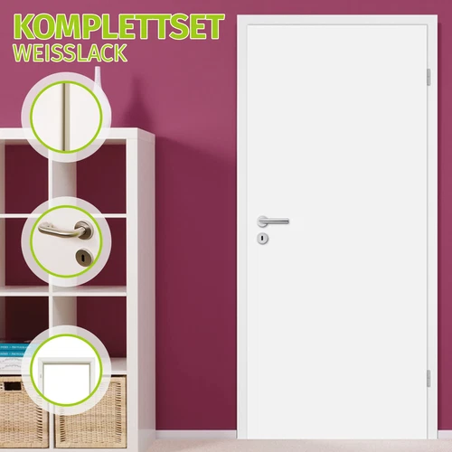 HORI Zimmertür Komplettset Innentür inkl. Zarge + Türgriff - Glatt Weißlack