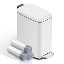 KSSKSS Small Bathroom Trash Can with Lid Soft Close, Step Pedal, 6L / 1.6 Gal St