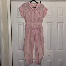 Vintage 80s 90s Pink Striped Jumpsuit Size 11 Made in USA Tapered Utility Romper