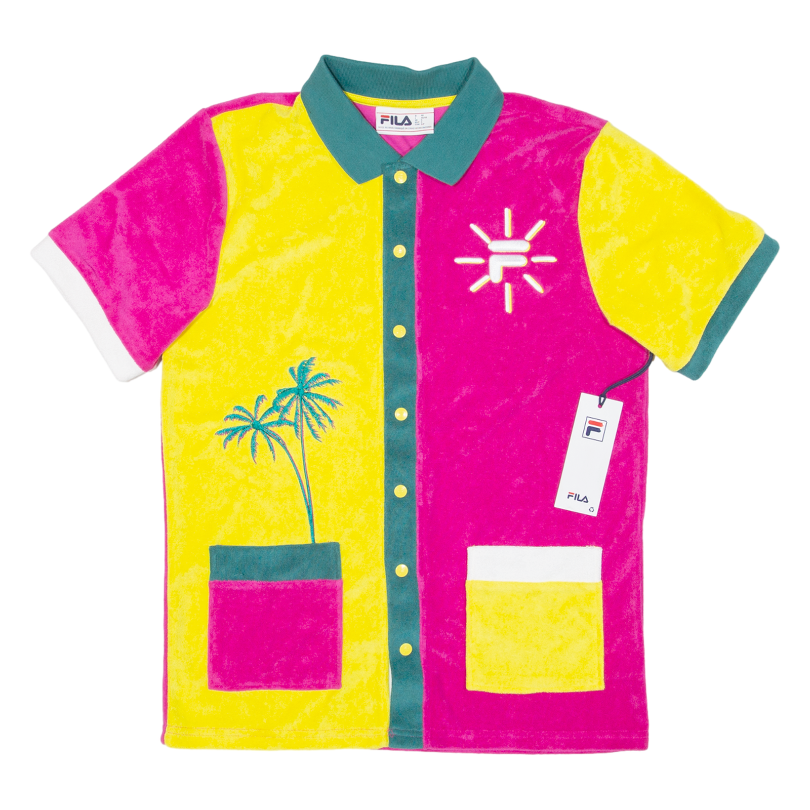 T shirt uomo FILA spugna con bottoni rosa collo con bottoni S