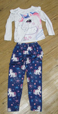 Unbranded Girls Blue  White Long Sleeve Pant Set Size 6/8Y Unicorn