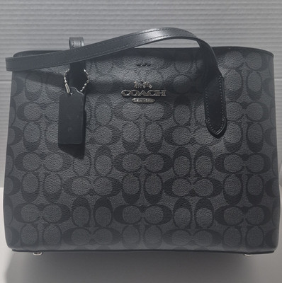 Coach Signature Monogram Black/Gray Tote Double Handles Zip/Snap, Bag Charm
