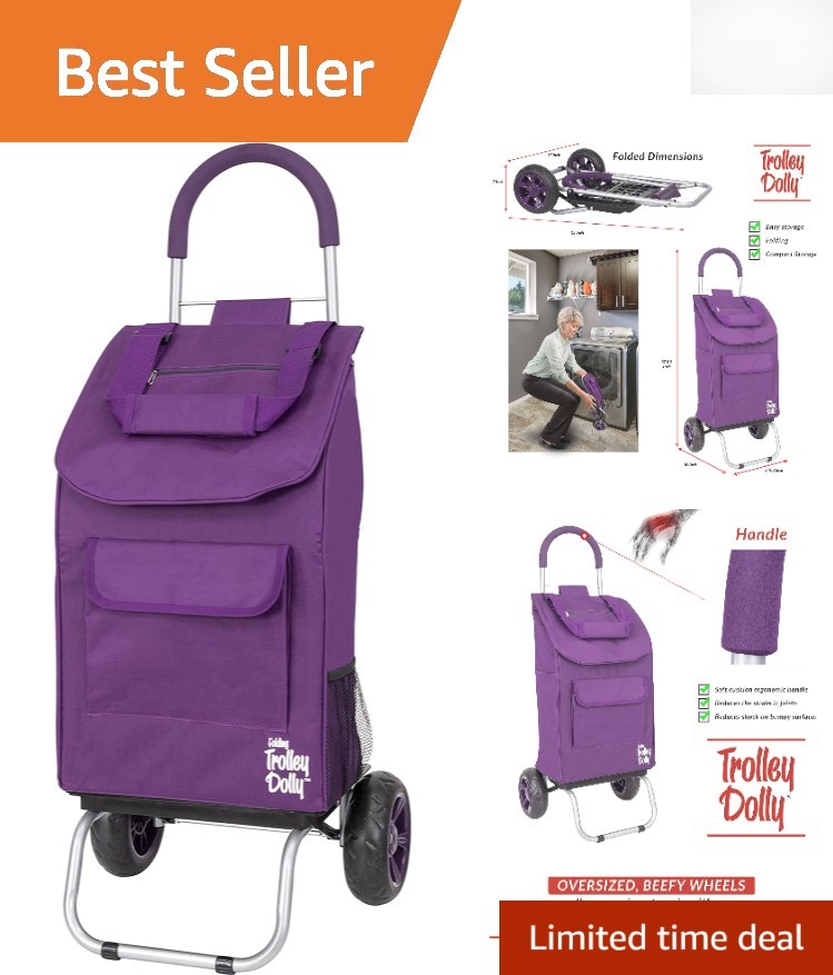 Lightweight Purple Foldable Shopping Cart with Heavy-Duty Wheels & Removable Bag