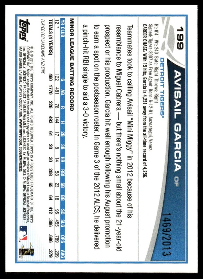 2013 Topps #199 Avisail Garcia Gold #/2013 - Image 2 of 2