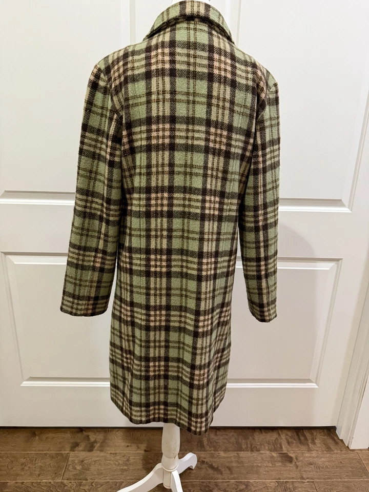 Abrigo de lana vintage a cuadros verde marrón Preppie Y2K para mujer pequeño Foto 3 de 4