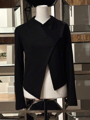 Helmut Lang Black Cropped Wool & Leather Blazer Jacket Size P
