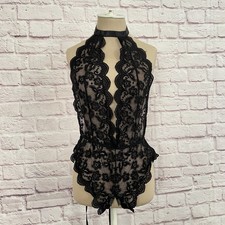 Black Lace Teddy Crotchless Body Suit Lingerie Nightwear