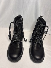 UGG Black Leather Combat Boots Women  s Size 7 Side Zip Lace Up Ankle Boots