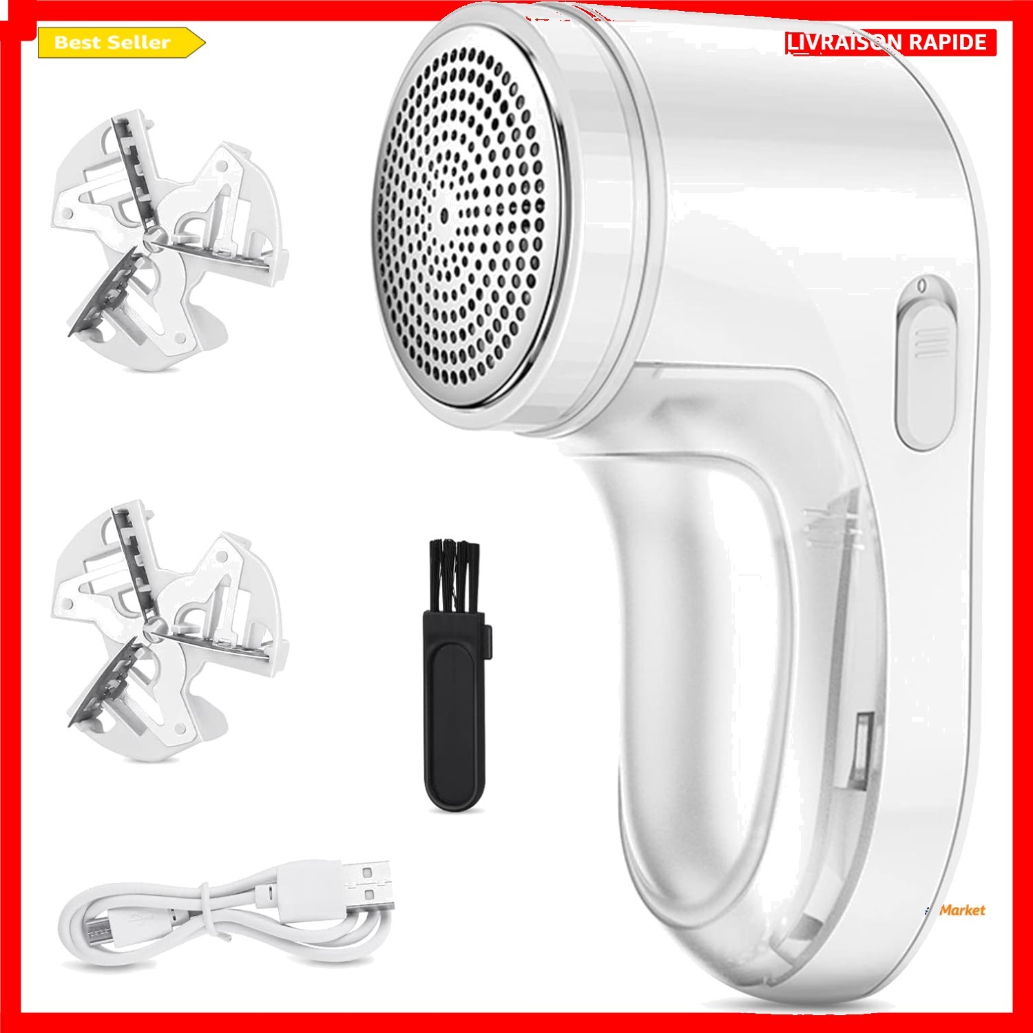 Rasoir anti bouloche avec chargeur USB et lames rotatives pour tissus délicats