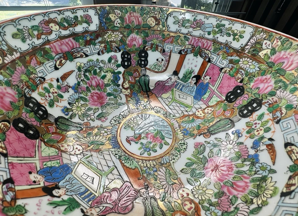 Ponche oriental grande antiguo medallón rosa, (chino, siglo XIX) Foto 4 de 4