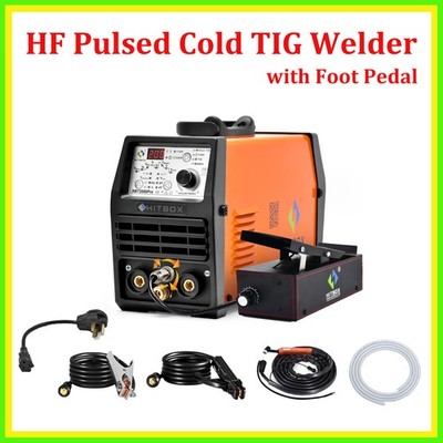 HITBOX 110V/220V HF Pulsed Cold TIG Stick Welder Al Welding Machine w Foot Pedal