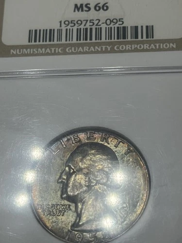 1958 25c Toner NGC MS66 Old NGC No Show Slab Dual Side Rainbow Toning Silver