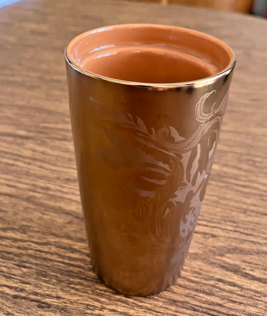Starbucks 2022 Copper Gold Metallic Mermaid Ceramic 12oz Tumbler
