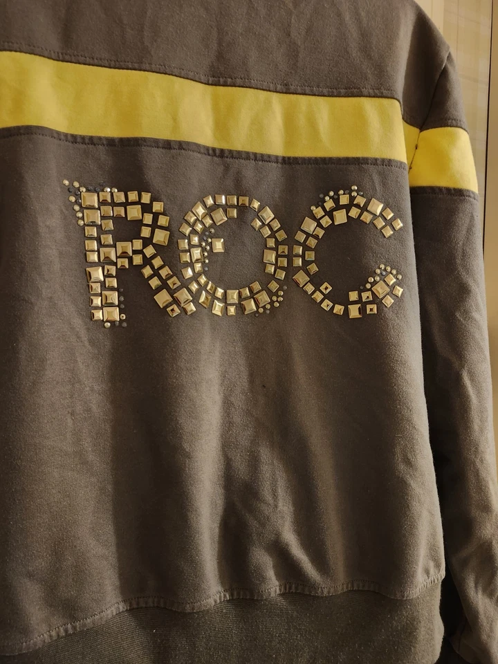 Vintage VG Y2K Rocawear "Roc" Brown/Yellow/Gold Trim Fleece 2 Pc. Tracksuit Sz.L - Image 3 of 4
