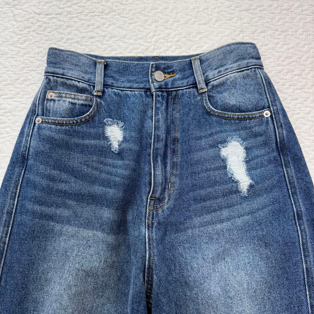 Ameri Hem Fringe Egg Denim Pants 25 - image 3