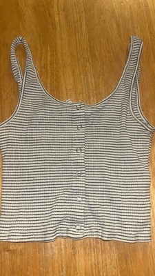 Divided by H&M Gray/White Striped Knit Button Front Scoop Neck Crop Tank S