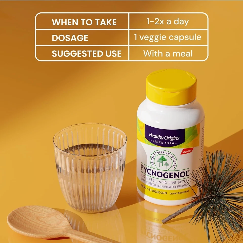 Healthy Origins Pycnogenol 100 mg Super Antioxidante Apoyo Cardiovascular 120Ca Foto 2 de 4