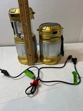 Two 2 in 1 Solar Camping Lantern Lamps Outdoor Rechargeable LED Tent Hiking