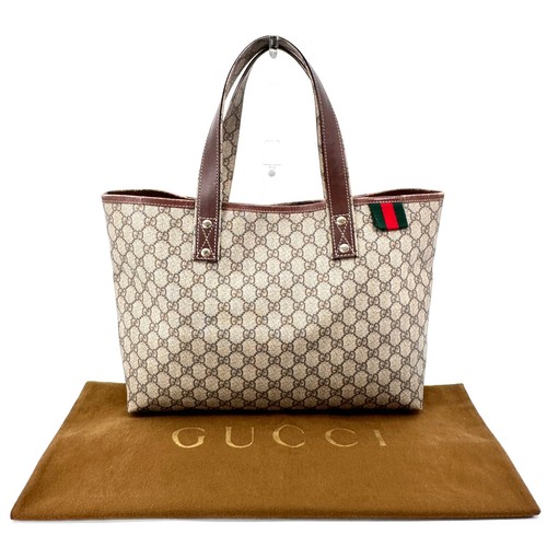 GUCCI GG Supreme PVC Sherry line 211134 Tote Diaper Bag Handbag Beige Brown