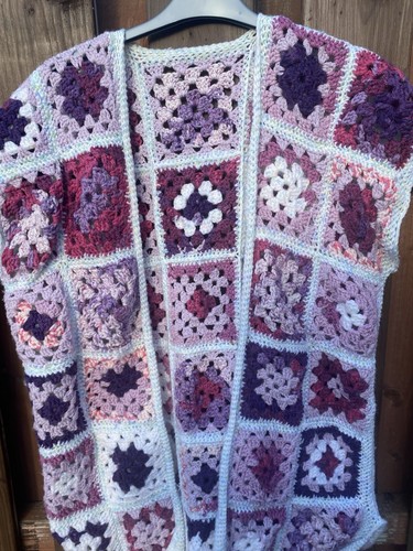 New Handmade Crochet Aran PurpleMulti Granny Square Waistcoat festival OOAK Boho - Picture 11 of 17