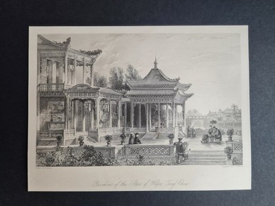 Antiker Druck von 1843 - Pavillon bei Tong Chow - Tongzhou - Peking - China - Allom