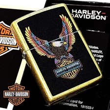 Zippo Harley Davidson Eagle Black Gold Printed One Sided Processing Lighter