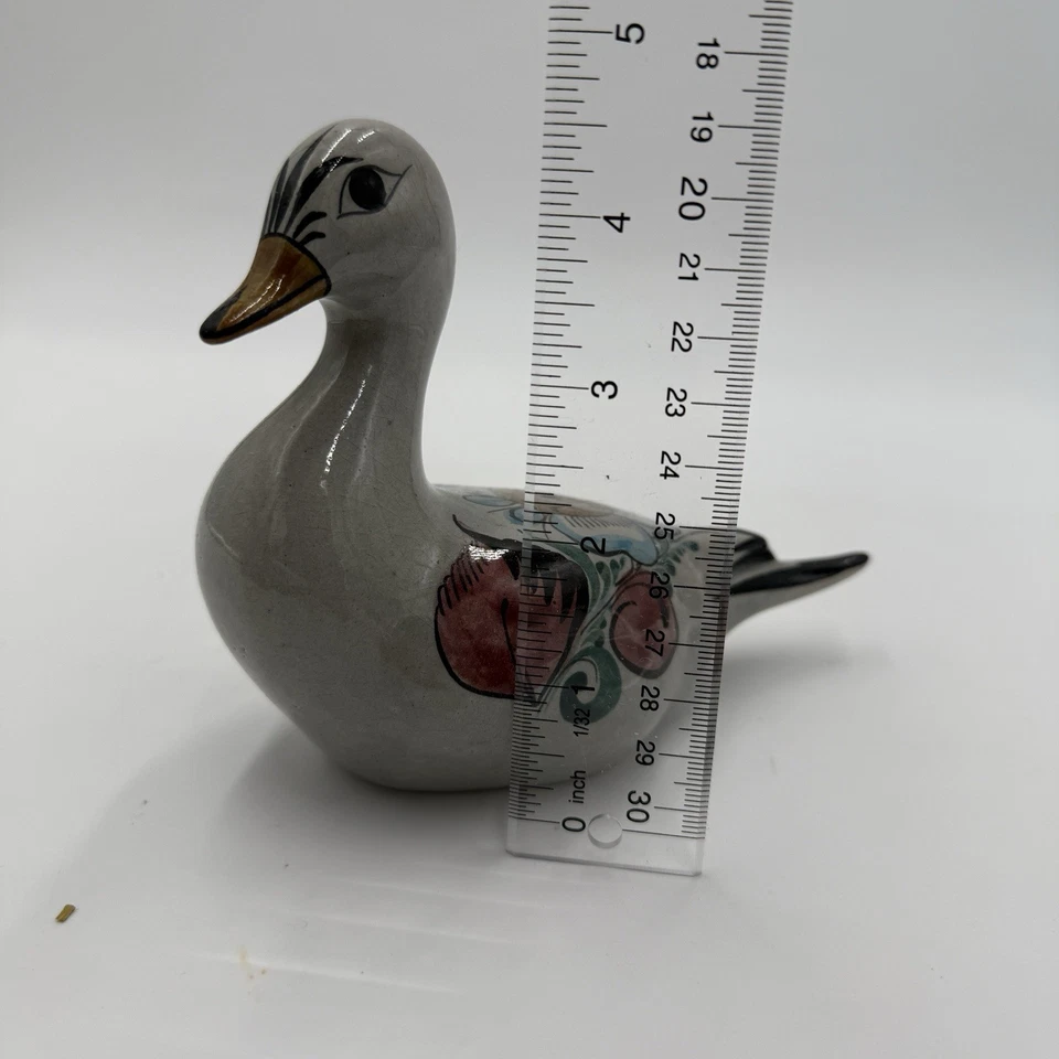 Estatuilla vintage de pato pintado floral de arcilla cerámica arte popular mexicano Noe Suro Foto 4 de 4