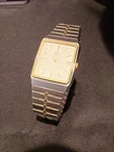 Vintage Seiko Rectangular Quartz Watch Two-Tone Date Japan Needs Battery