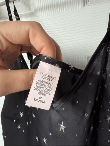 Victoria's Secret Slip Dress Black Silver Sparkle Stars Lingerie Medium Night Ou - Picture 3 of 4