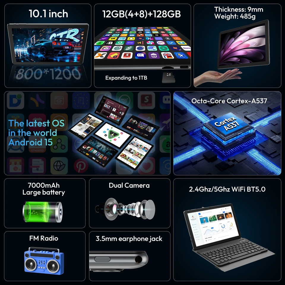 10Inch Android15. Tablet PC 12G RAM 128GB ROM Dual Camera 8MP AC WiFi 7000mAh UK - Image 2 of 4