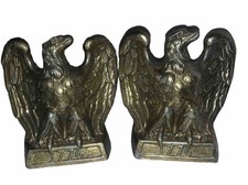 Vtg Heavy Brass American Bald Eagle 1776 Bookends Philadelphia 6” Patriot USA