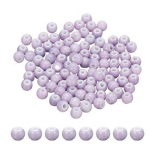 100Pcs 6mm Round Ceramic Porcelain Beads, Purple
