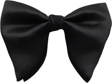 Mens Oversized Satin Silk Bow Tie Solid Color Formal Tuxedo Big C- Black