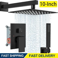 Black Shower Faucet Set 10" Rainfall Shower Head Combo System with Mixer Valve