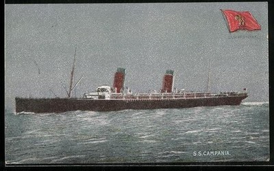 AK Passagierschiff S.S. Campania in Seitenansicht, Flagge der Cunard Line 