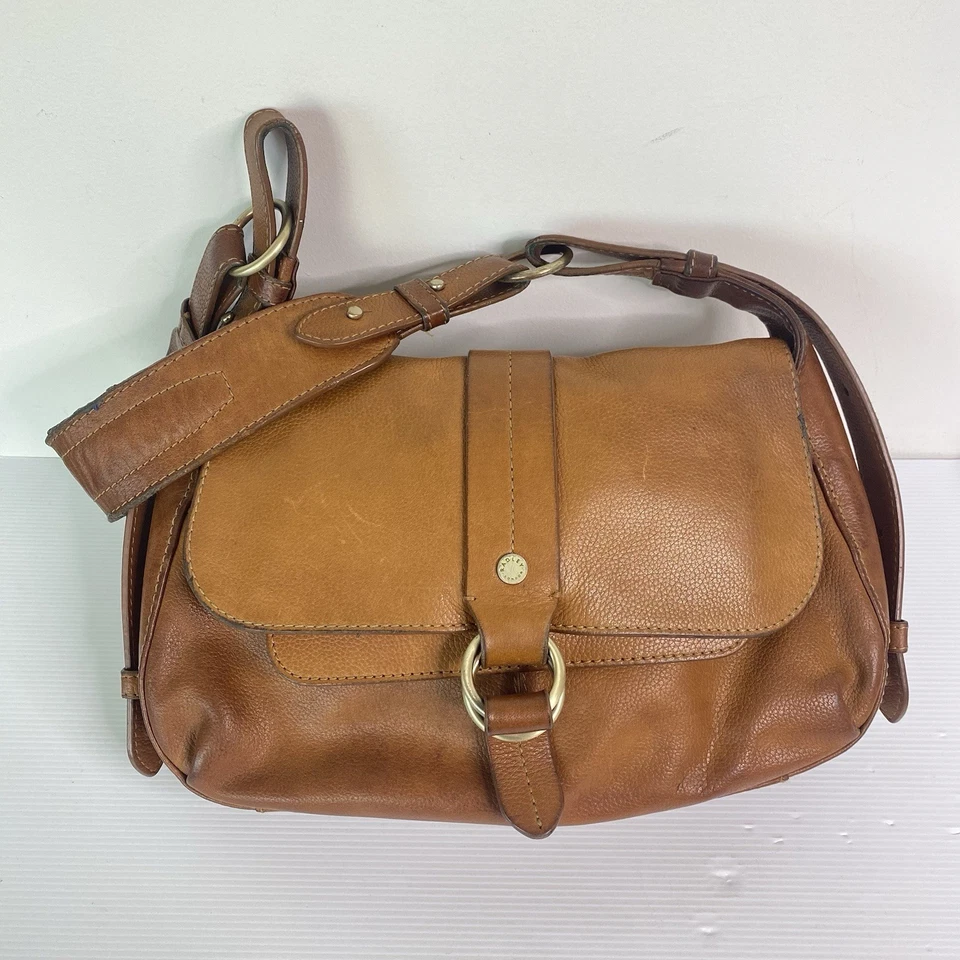 Radley London Tan Leather Handbag Trinity Square Flap Saddle Shoulder Bag - image 2 of 4