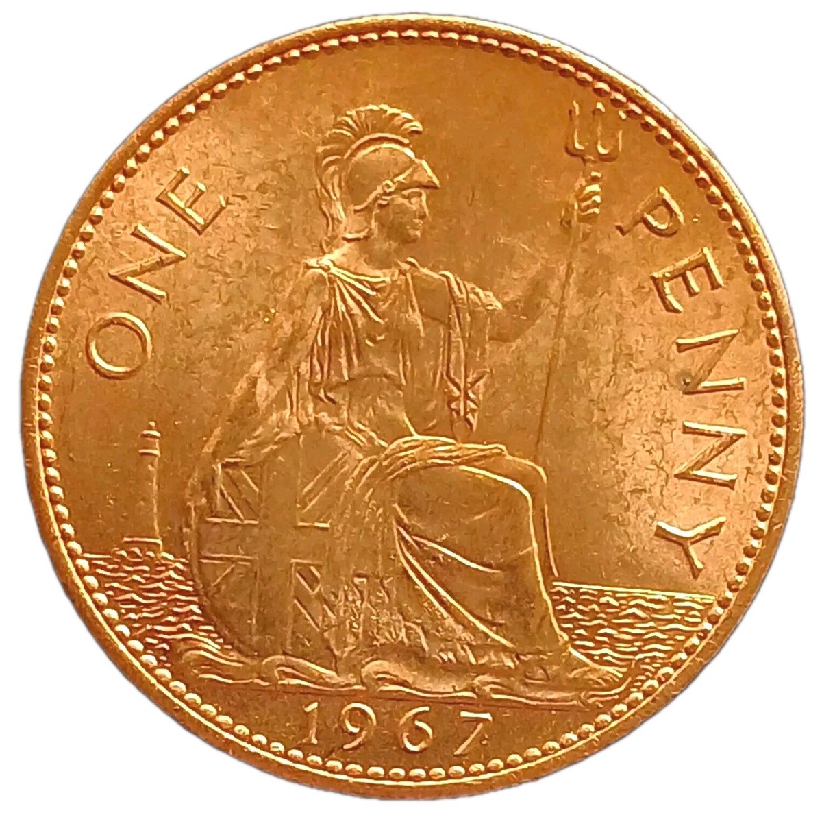 1967 GB Great Britain 1d One Penny Coin Uncirculated Full Red