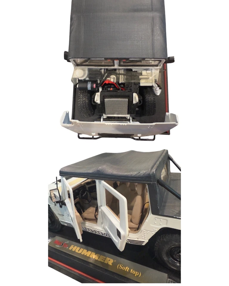 Maisto Hummer H1 1998 con techo blando, modelo fundido a presión blanco con soporte 1/18 Foto 3 de 4