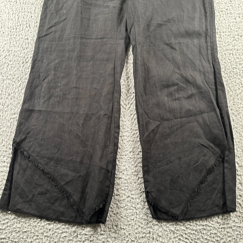 XCVI Pants Womens M Linen Wide Leg Elastic Waist Black Frayed Hem Casual - Image 3 of 4