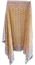 Traditional Yellow Floral Handblock Print 100 Cotton Sarong Pareo Beach Coverup