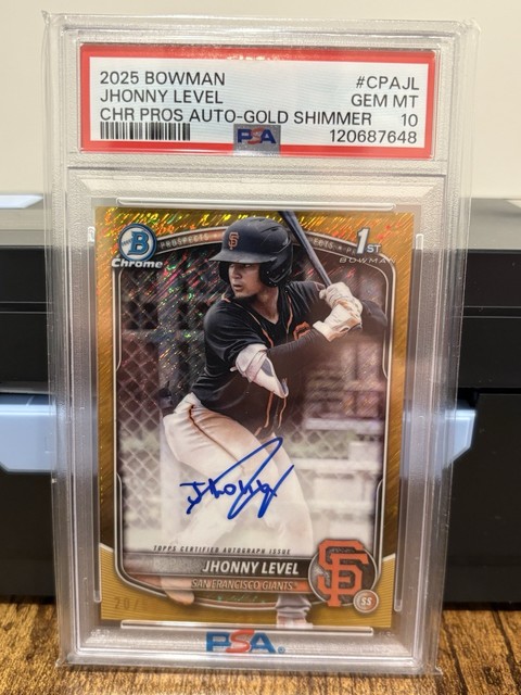 Jhonny Level 2025 Bowman Chrome 1st Year Gold Shimmer Refractor Auto /50 PSA 10