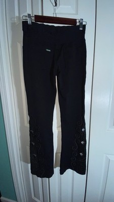 BRAZIL ROXX black Flare Leggings Stretch Pants M Bootcut Leather Inlay Stud AA15