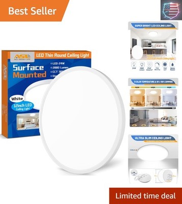 LED Fixture, 12inch 24W 2880lm CCT 3000K/4000K/6500K Thin Round Flat Panel Li...