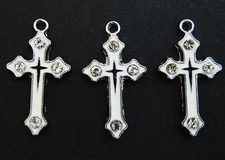 10 White Cross Religion Crystal Rhinestone Silver Plated Charm/Pendant/Craft K54